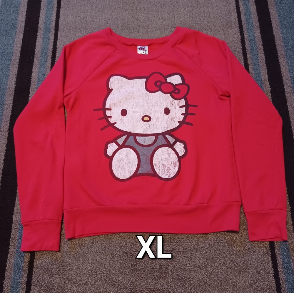 SANRIO Red White graphic Hello Kitty long sleeve boatneck sweatshirt Oversized